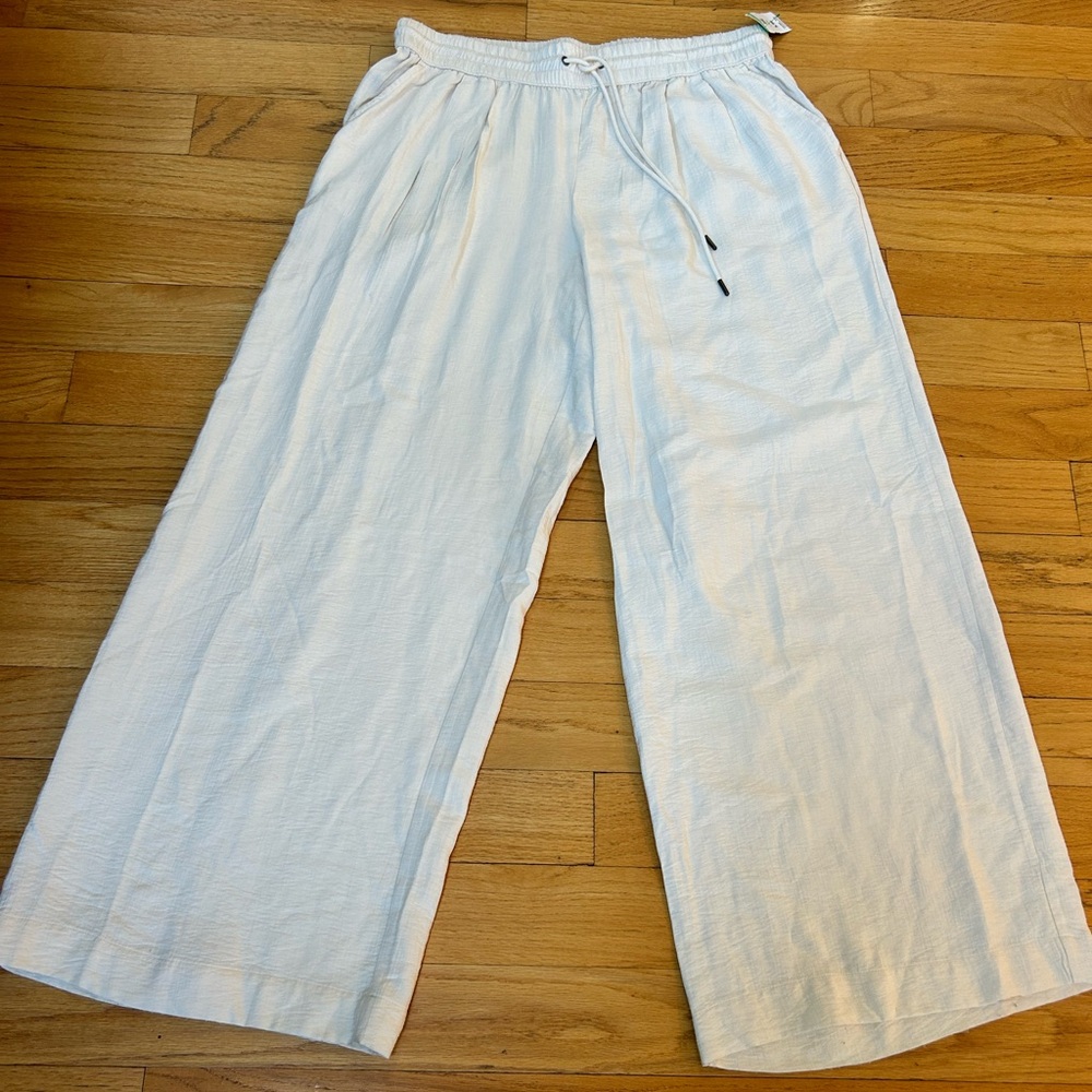 A New Day White Drawstring Rayon blend Wide Leg Pants